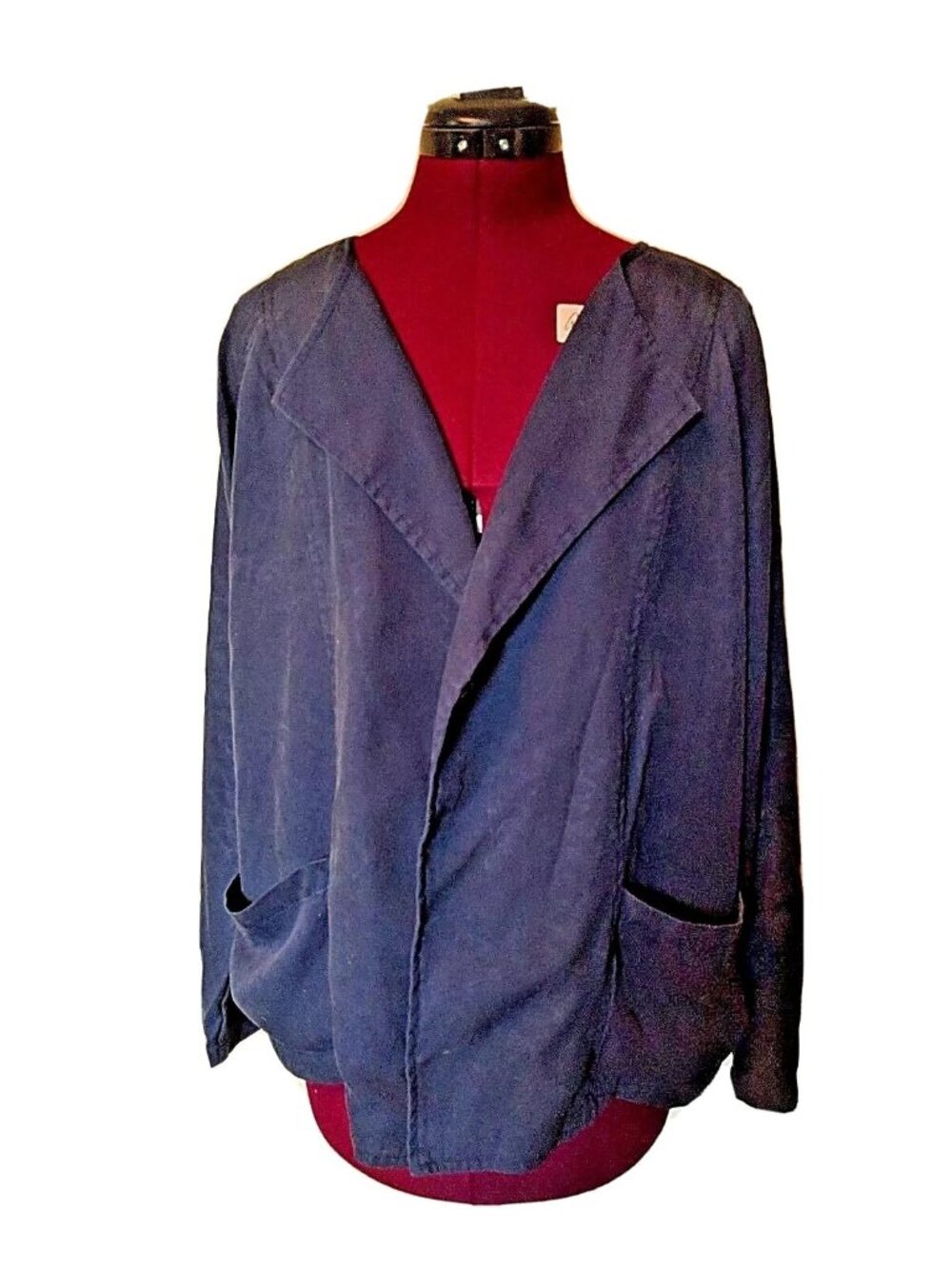 Lucky Brand Jacket Medium M Blue Open Front Draped Pockets Lightweight Boho Soft